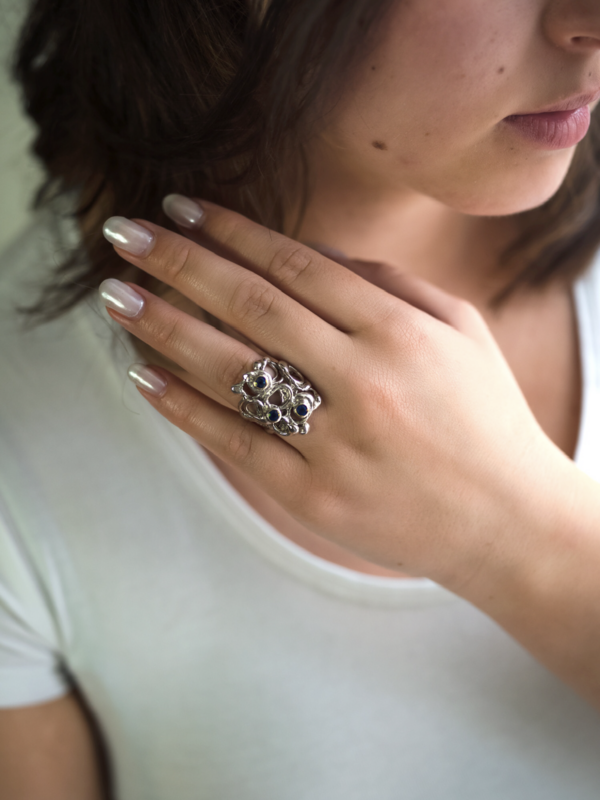 Silver Blue Sapphire Open Fused Ring
