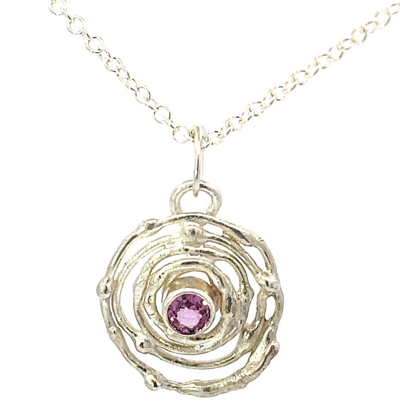 Silver Pink Sapphire Montana Swirl Pendant &amp; Chain (20mm)