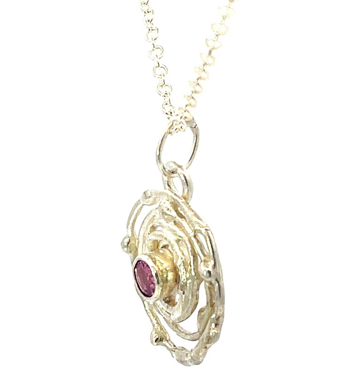 Silver Pink Sapphire Montana Swirl Pendant &amp; Chain (20mm)