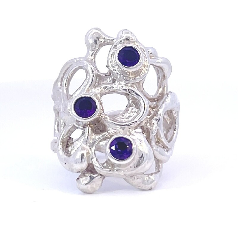 Silver Amethyst Open Fused Ring