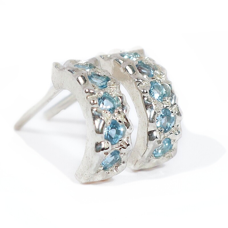9ct White Gold Swiss Blue Topaz Filigree Hoop Earrings