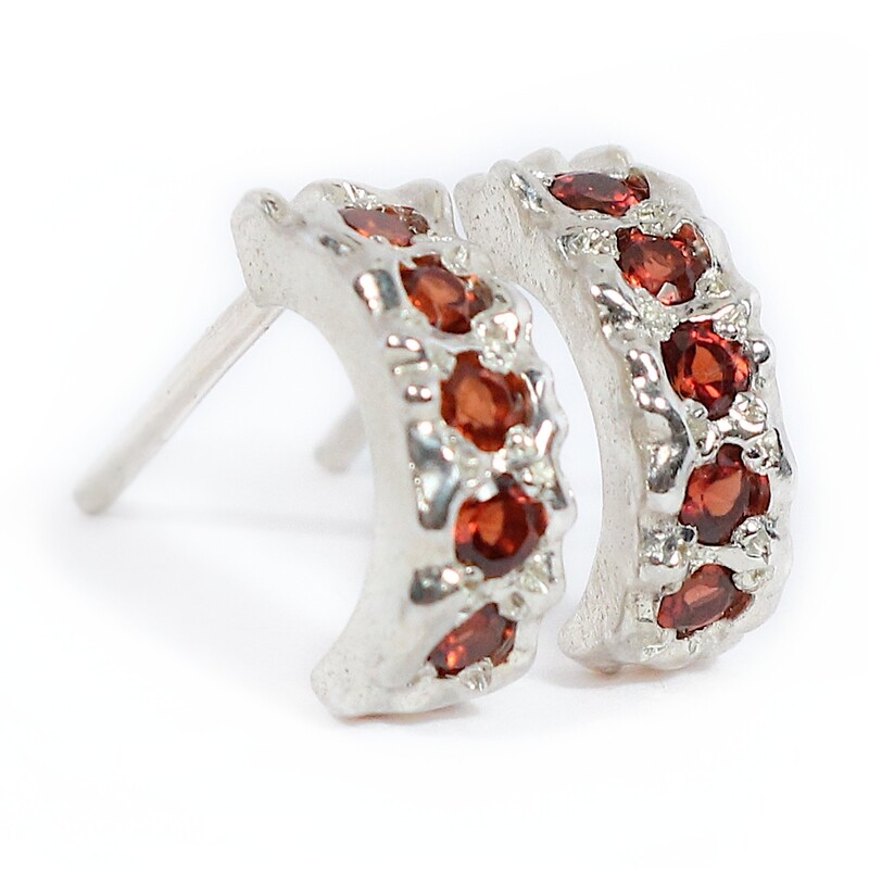 Silver Garnet Filigree Hoop Earrings