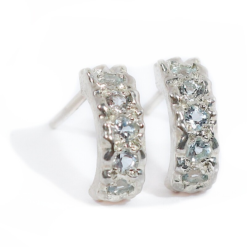 Silver Sky Blue Topaz Filigree Hoop Earrings