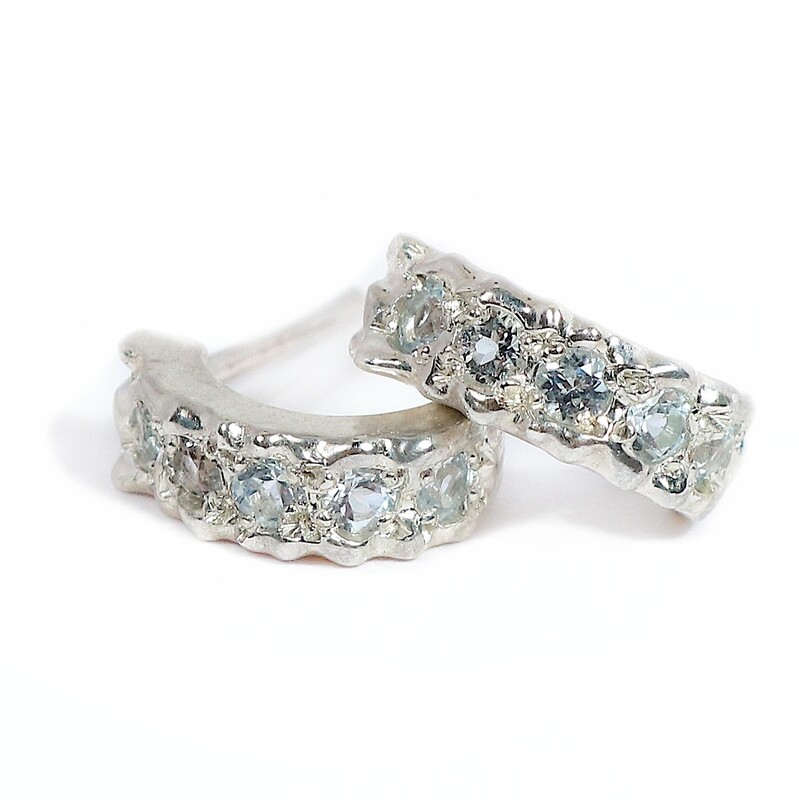 Silver Sky Blue Topaz Filigree Hoop Earrings