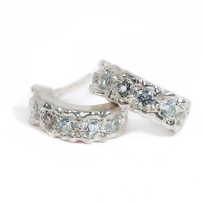 Silver Sky Blue Topaz Filigree Hoop Earrings