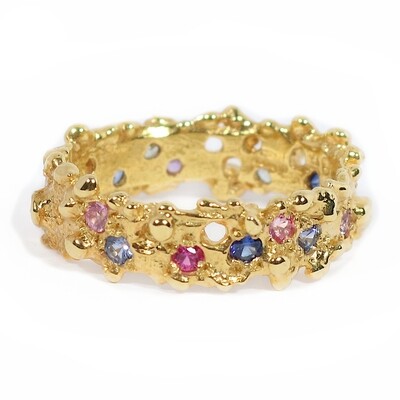 18ct Gold Narrow Mixed Sapphire Filigree Ring