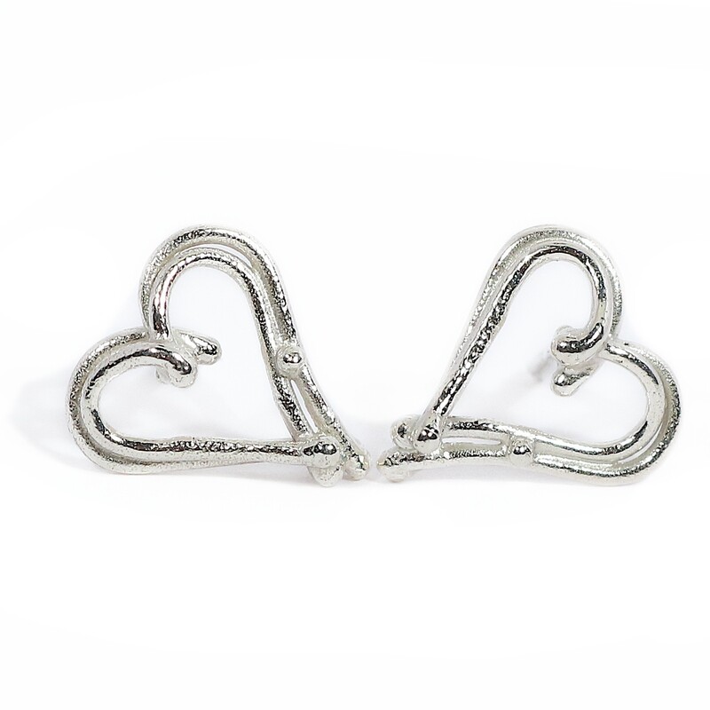 Silver Open Wire Heart Stud Earrings