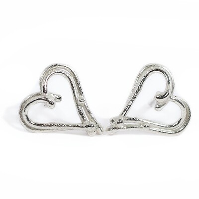 Silver Open Wire Heart Stud Earrings