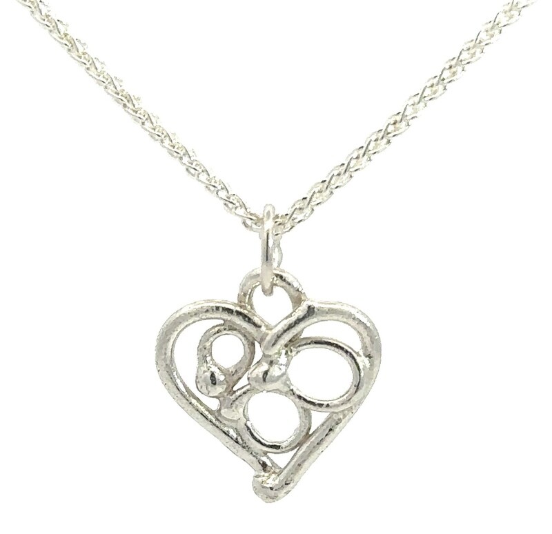 Silver Open Fused Heart Pendant &amp; Chain (13mm wide)