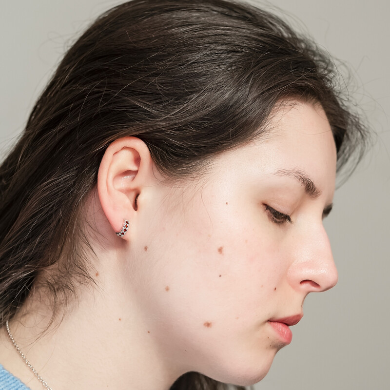 Silver Garnet Filigree Hoop Earrings