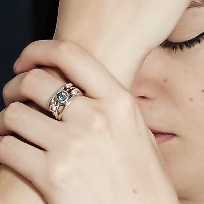 Silver Aquamarine Cyclone 4 Ring
