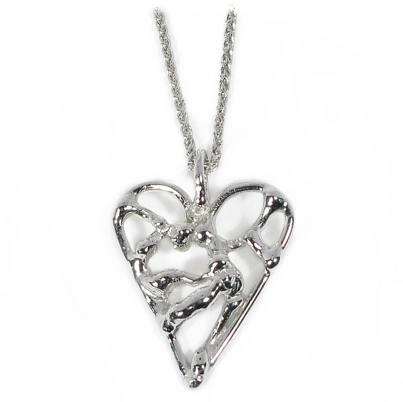 Silver Birdsnest Heart Pendant &amp; Chain (19mm wide)
