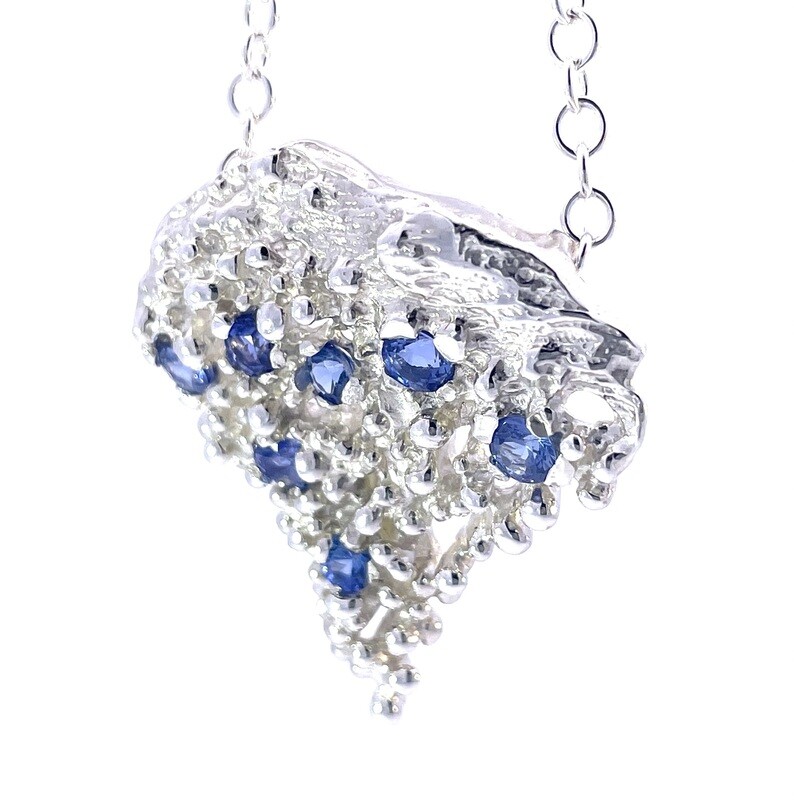 Silver Blue Sapphire Tide Pendant &amp; Chain
