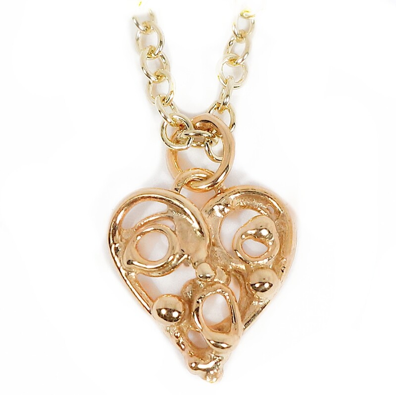 9ct Yellow Gold Open Fused Beaded Heart Pendant