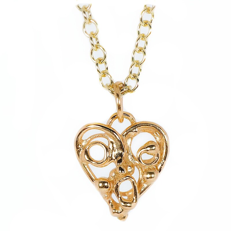 9ct Yellow Gold Open Fused Beaded Heart Pendant