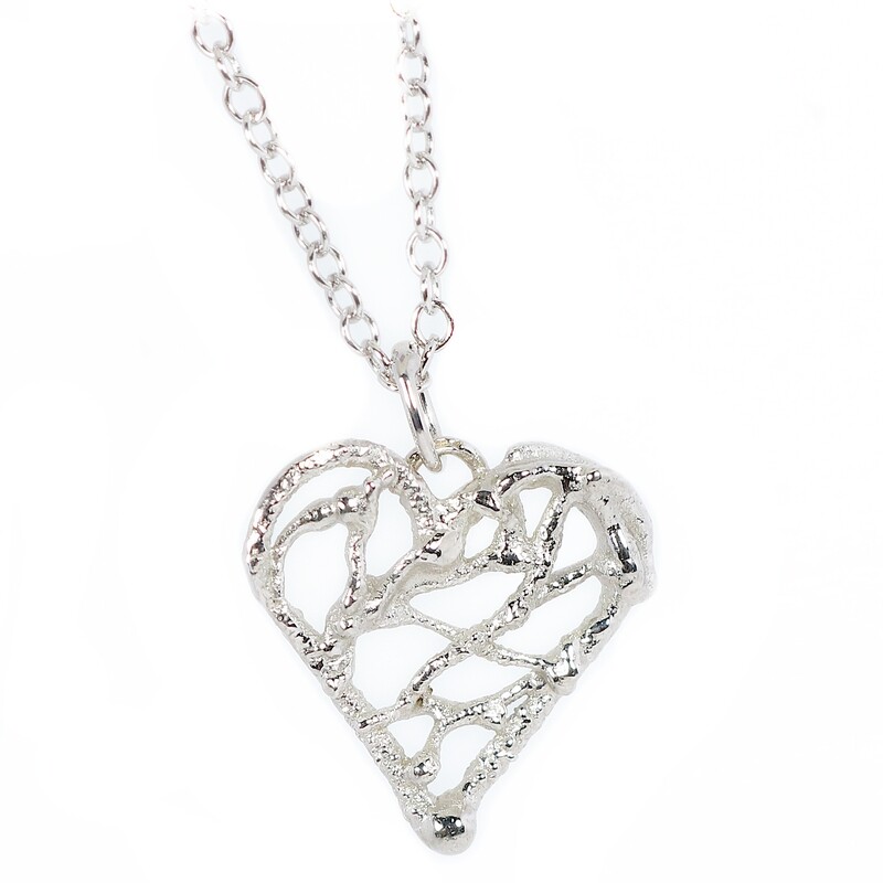 9ct White Gold Birdsnest Heart Pendant (20mm wide)