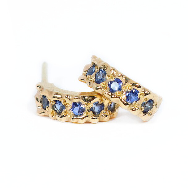 9ct Gold Blue Sapphire Filigree Hoop Earrings