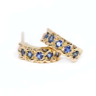 9ct Gold Blue Sapphire Filigree Hoop Earrings