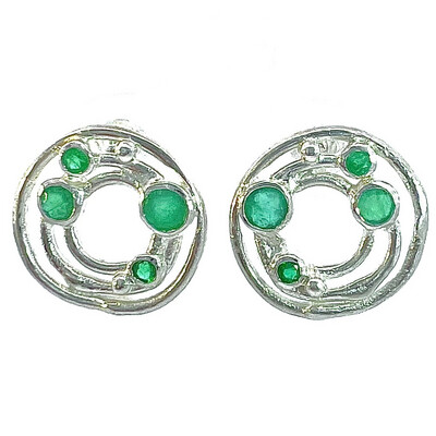 Silver Emerald Cyclone 3 Stud Earrings