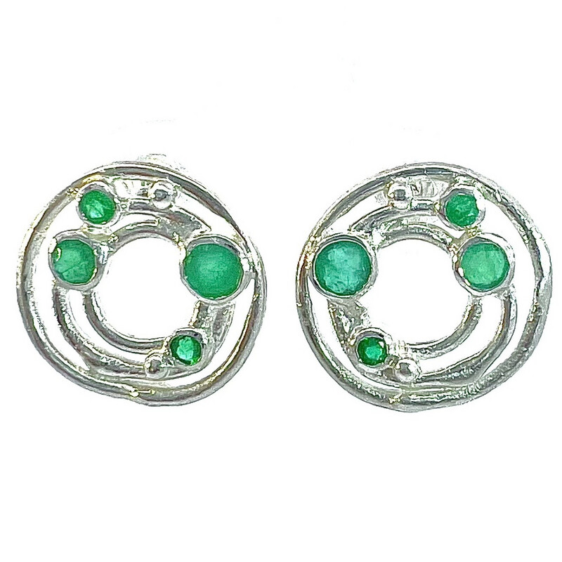 Silver Emerald Cyclone 3 Stud Earrings