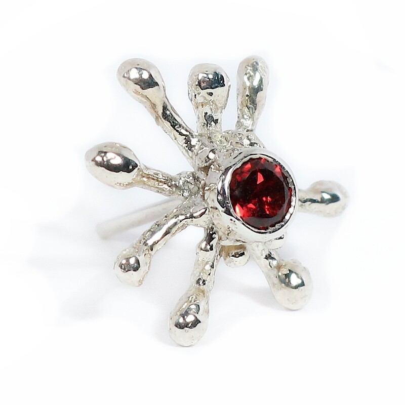 Silver Coral Garnet Stud Earrings