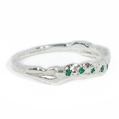 Silver Emerald One Side Filigree Ring
