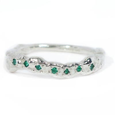 Silver Emerald One Side Filigree Ring