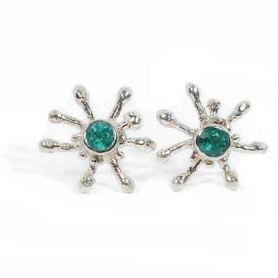 Silver Coral Emerald Stud Earrings