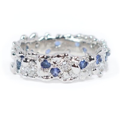 18ct White Gold Blue Sapphire &amp; Diamond Filigree Ring