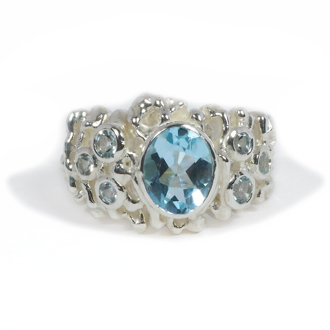 Silver Sky Blue Topaz Birdsnest Ring