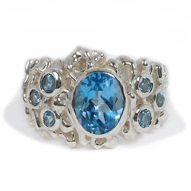 Silver  Swiss Blue Topaz Birdsnest Ring