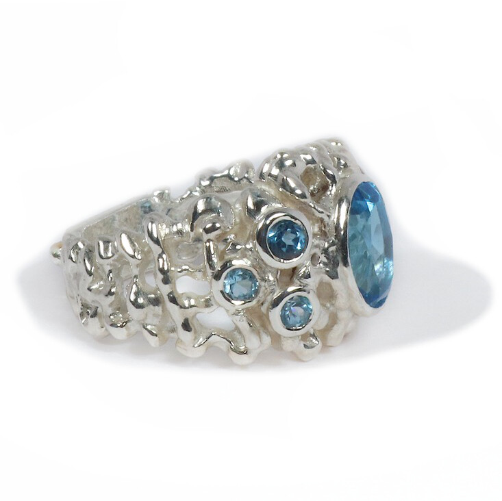 Silver  Swiss Blue Topaz Birdsnest Ring