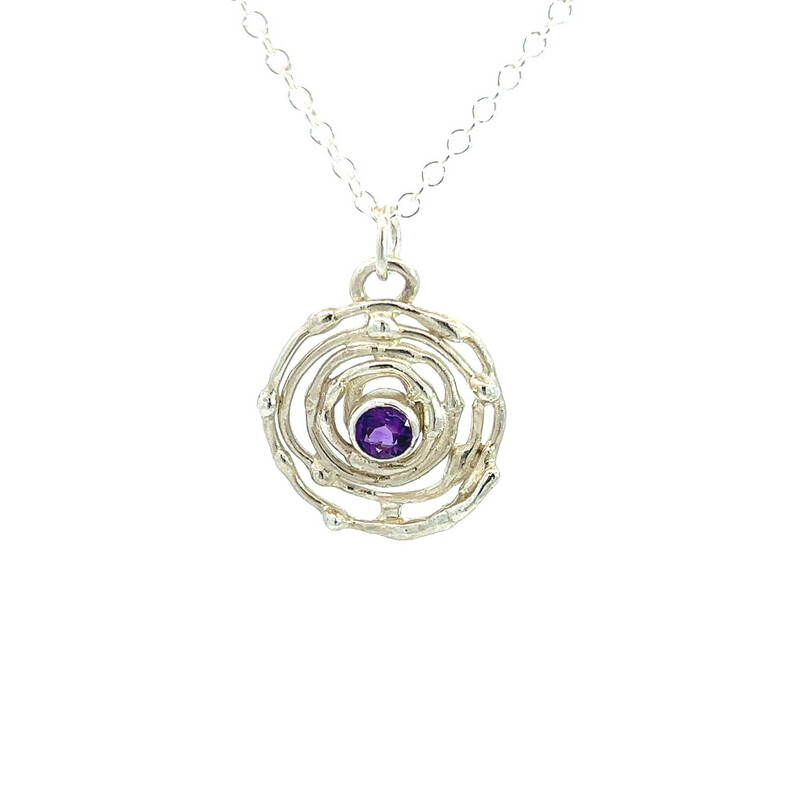 Silver Amethyst Montana Swirl Pendant &amp; Chain (20mm)