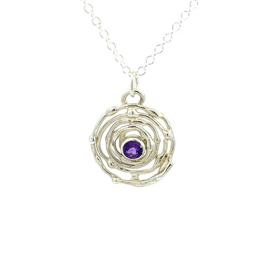Silver Amethyst Montana Swirl Pendant &amp; Chain (20mm)