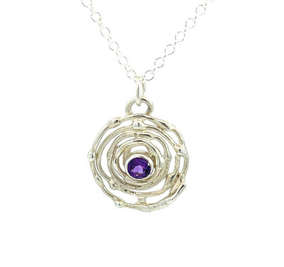 Silver Amethyst Montana Swirl Pendant &amp; Chain (20mm)