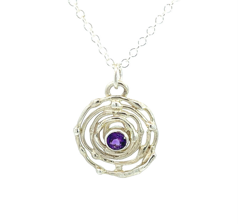 Silver Amethyst Montana Swirl Pendant &amp; Chain (20mm)