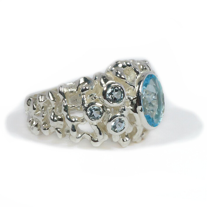 Silver Sky Blue Topaz Birdsnest Ring