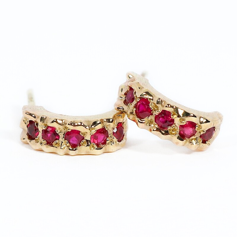 9ct Gold Ruby Filigree Hoop Earrings