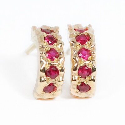 9ct Gold Ruby Filigree Hoop Earrings