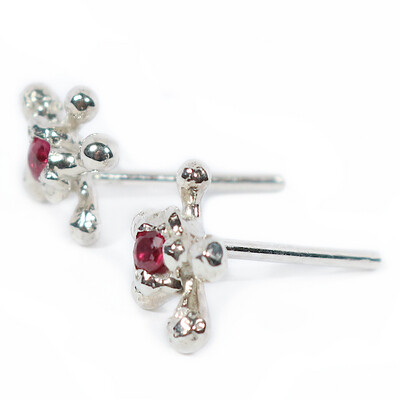 Silver Coral Ruby Stud Earrings (10mm Wide)