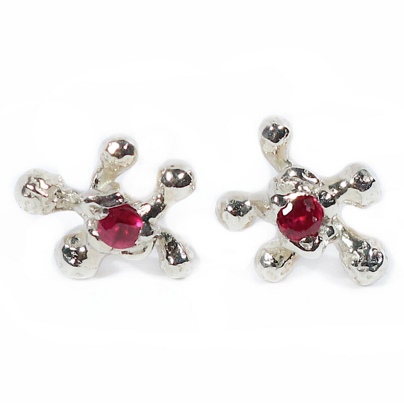 Silver Coral Ruby Stud Earrings (10mm Wide)