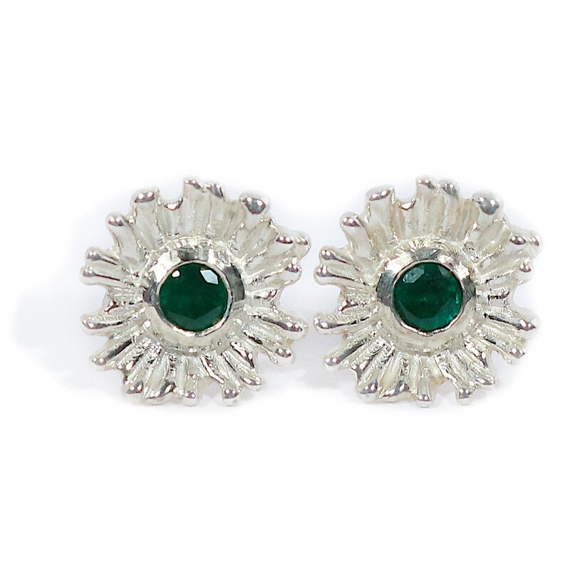Silver Emerald Senetti Stud Earrings