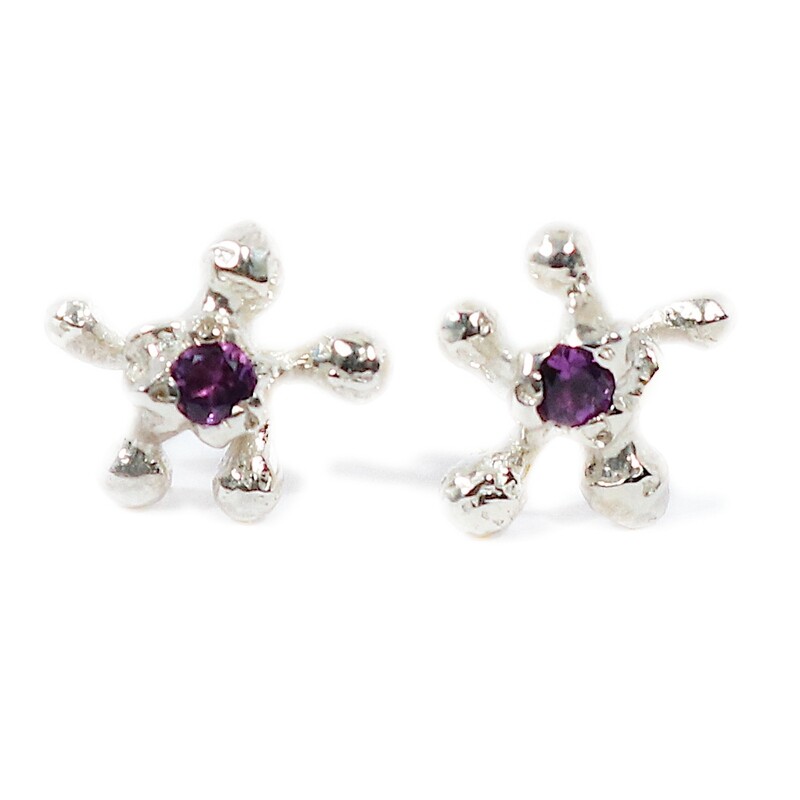 Silver Coral Amethyst Stud Earrings (10mm Wide)