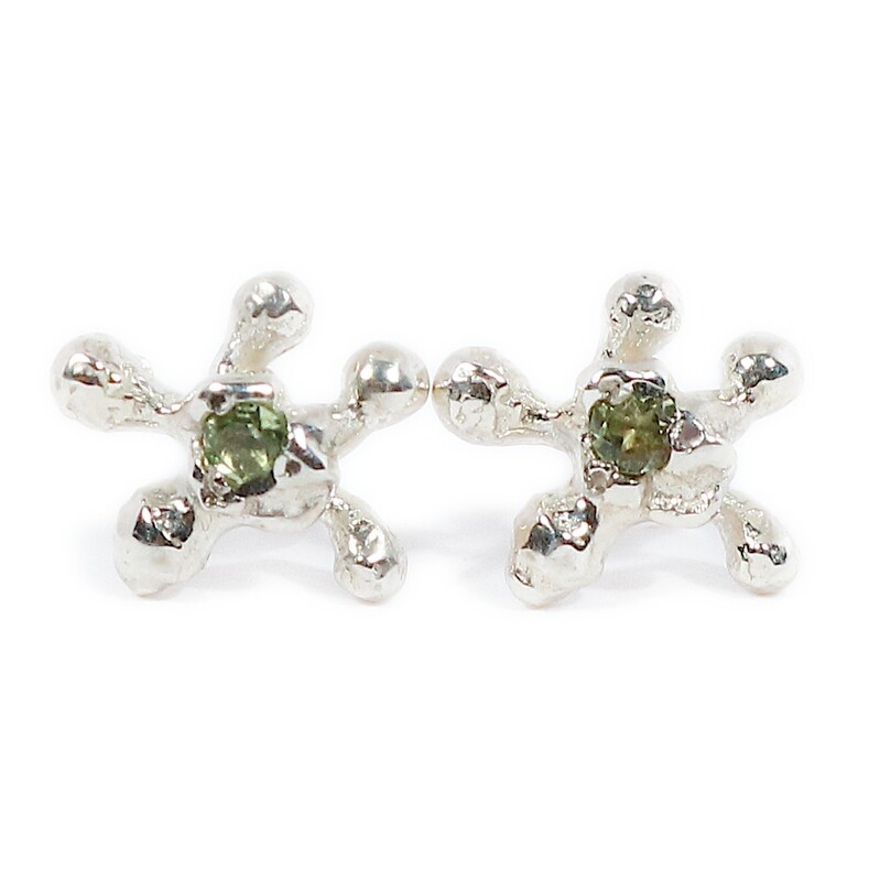 Silver Coral Peridot Stud Earrings (10mm Wide)