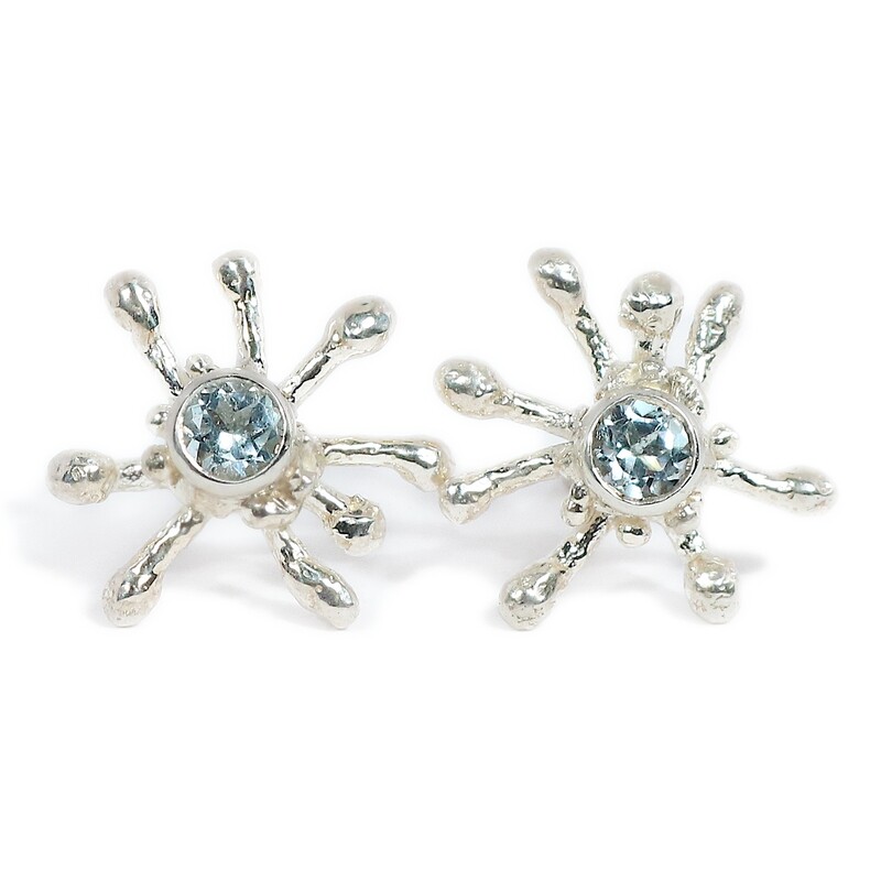 Silver Coral Sky Blue Topaz Stud Earrings