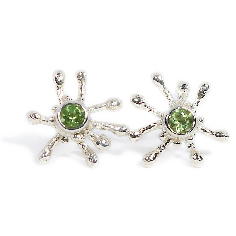 Silver Coral Peridot Stud Earrings