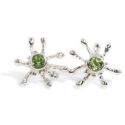 Silver Coral Peridot Stud Earrings