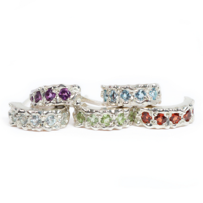 Silver Ruby Filigree Hoop Earrings