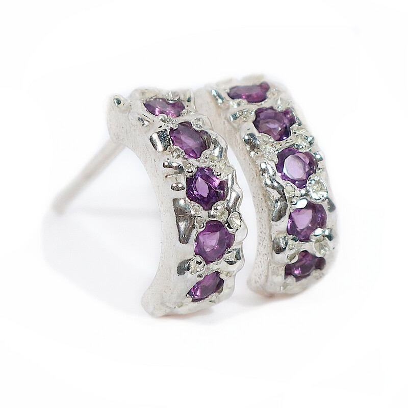 Silver Amethyst Filigree Hoop Earrings