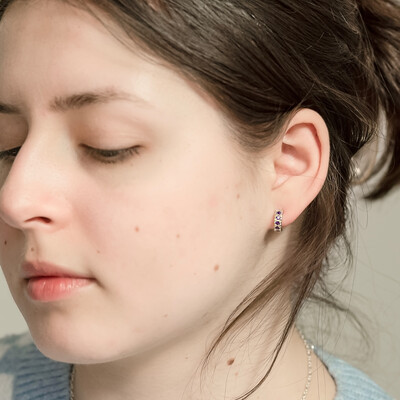 Silver Amethyst Filigree Hoop Earrings